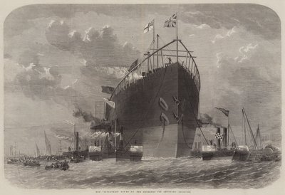 De Leviathan gesleept naar haar Ligplaats bij Deptford door Edwin Weedon